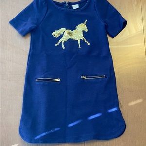 Girls navy dress with unicorn
